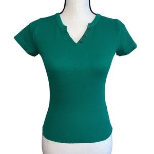 Urban Outfitters BDG Green Thermal Waffle Knit Henley Tee